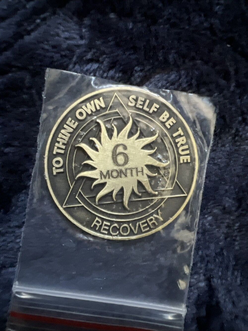 6 Month AA Bronze Sun Serenity Prayer Coin Chip Recovery Anniversary Token NA
